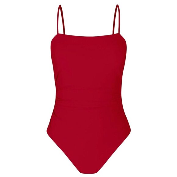 Cupshe Womens One Piece Swimsuit XL Red Square Neck Ruched Cutout Strappy - Picture 4 of 9